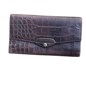 Designer Furla Brown Crocodile Embossed Multi Pocket Wallet Clutch